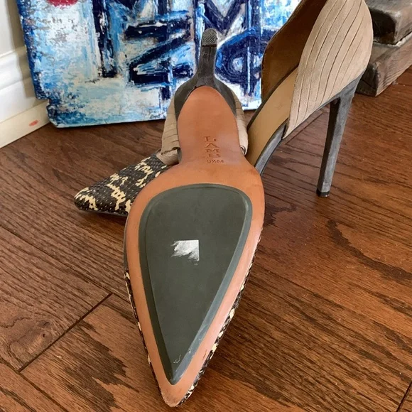 L.A.M.B. (Gwen Stefani) Snakeskin Pattern Pointed Toe Leather 9.5M D’orsay Heels - Picture 9 of 16